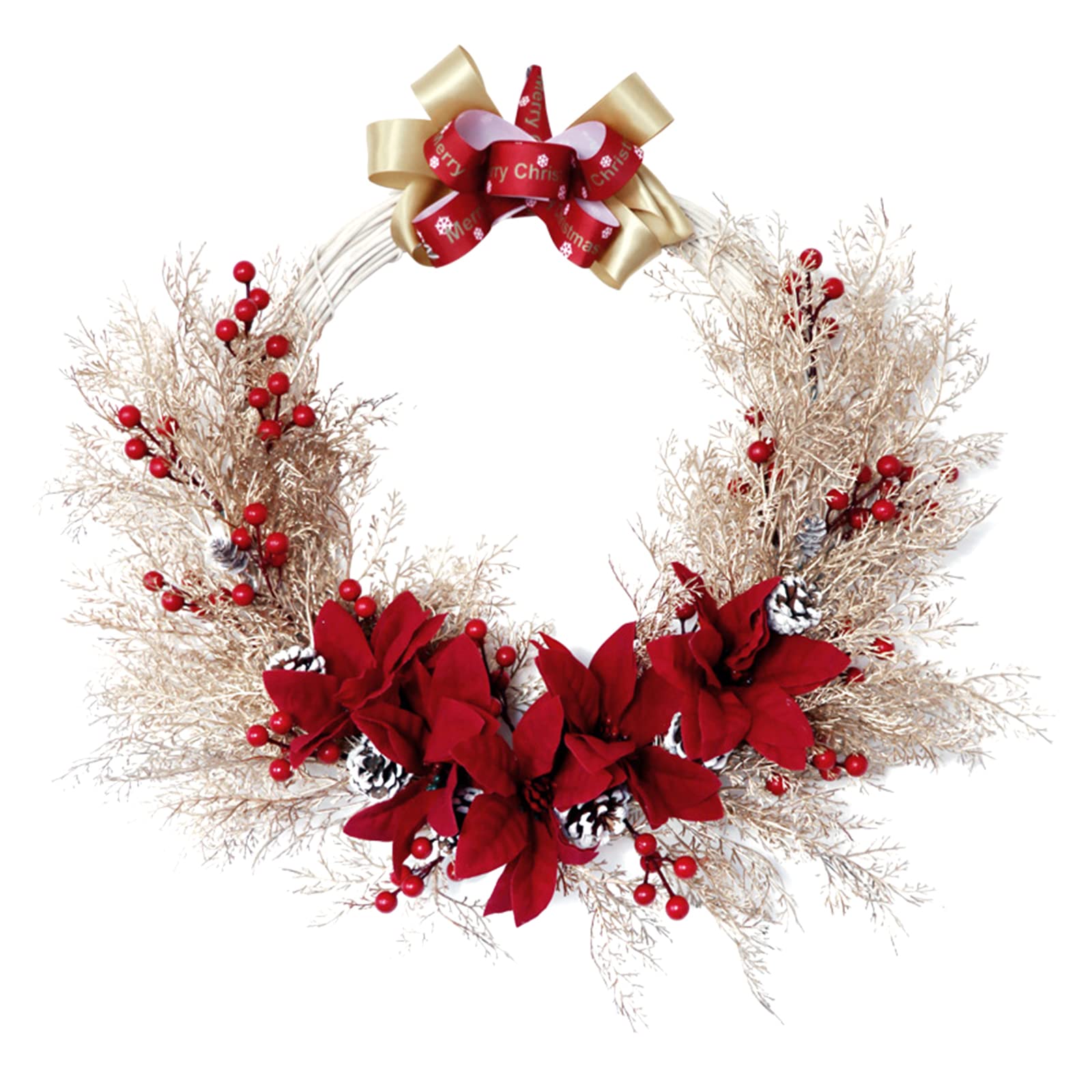 Kalttoy 40CM Christmas Wreath Decorations Door Wreaths Pine Cones Bowknot Garland Home Decoration Christmas Wreaths Decorations for Front Door
