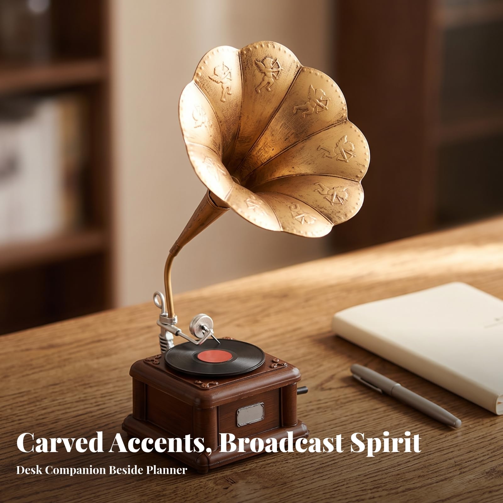 nostalgisch Phonograph mit Sockel | Antikes Design, Grammofon mit Sockel, Figur, für Wohnzimmer, Regal, Schreibtisch, Nostalgiker, Sammler