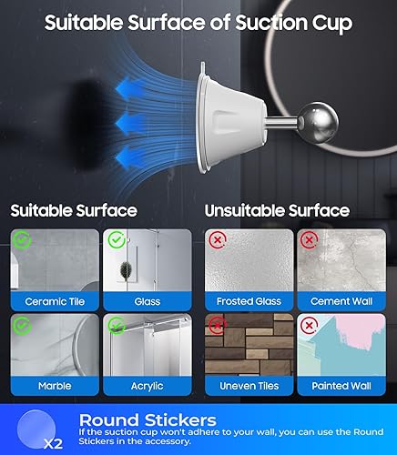 Miniatura 7 de Espejo de ducha iluminado con aumento 3X, sin niebla para afeitar, 5000 mAh, recargable, de 8.3 pulgadas, con calefacción, sin niebla, espejo de