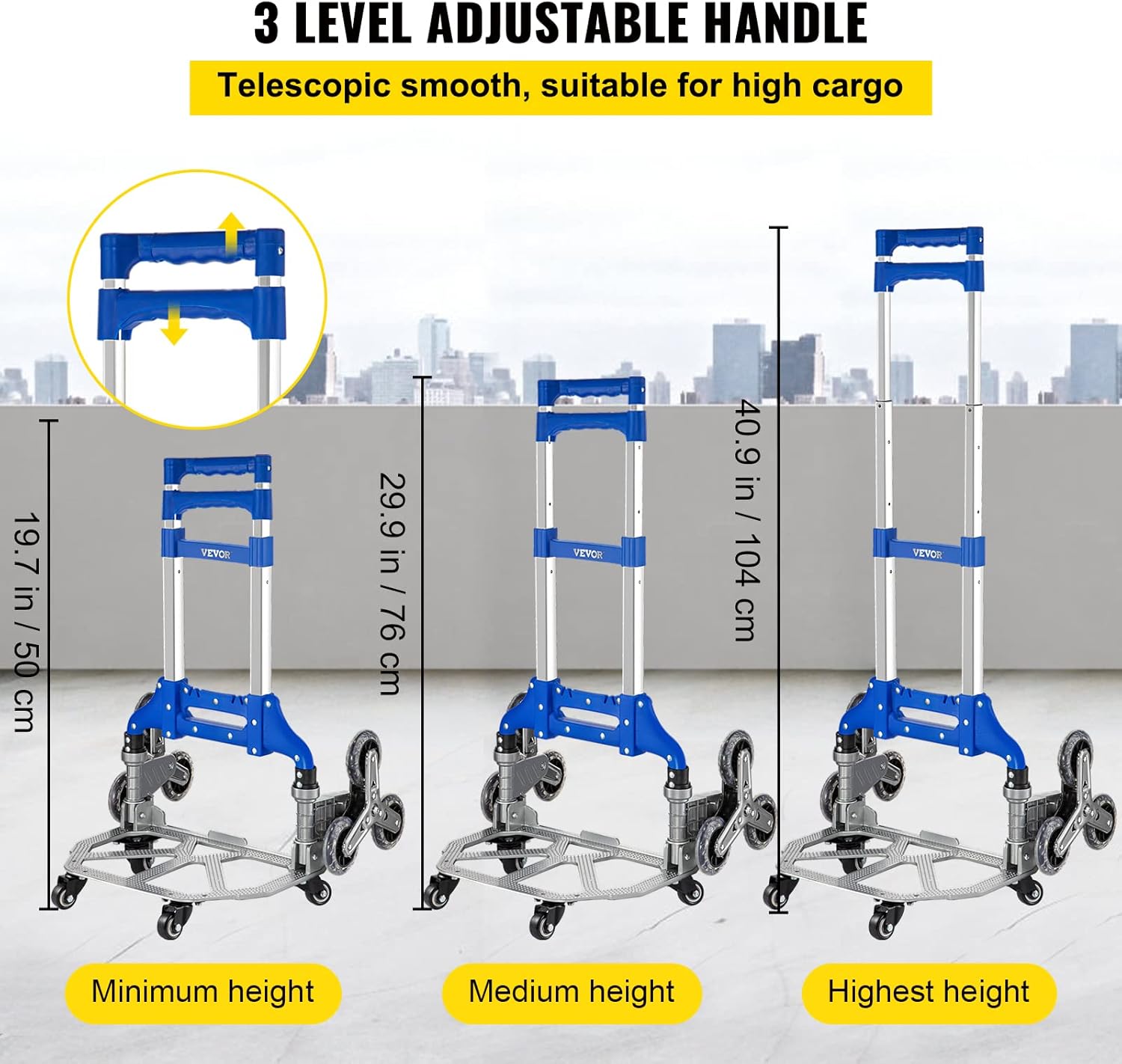 VEVOR Stair Climbing Cart, 15.4" x 10.6" Folding Hand Truck, 176 LBS Weight Capacity Aluminum Alloy Hand Cart with 10 Crystal Castors Suitable for Carry Luggage, Shopping Groceries, Transport Goods