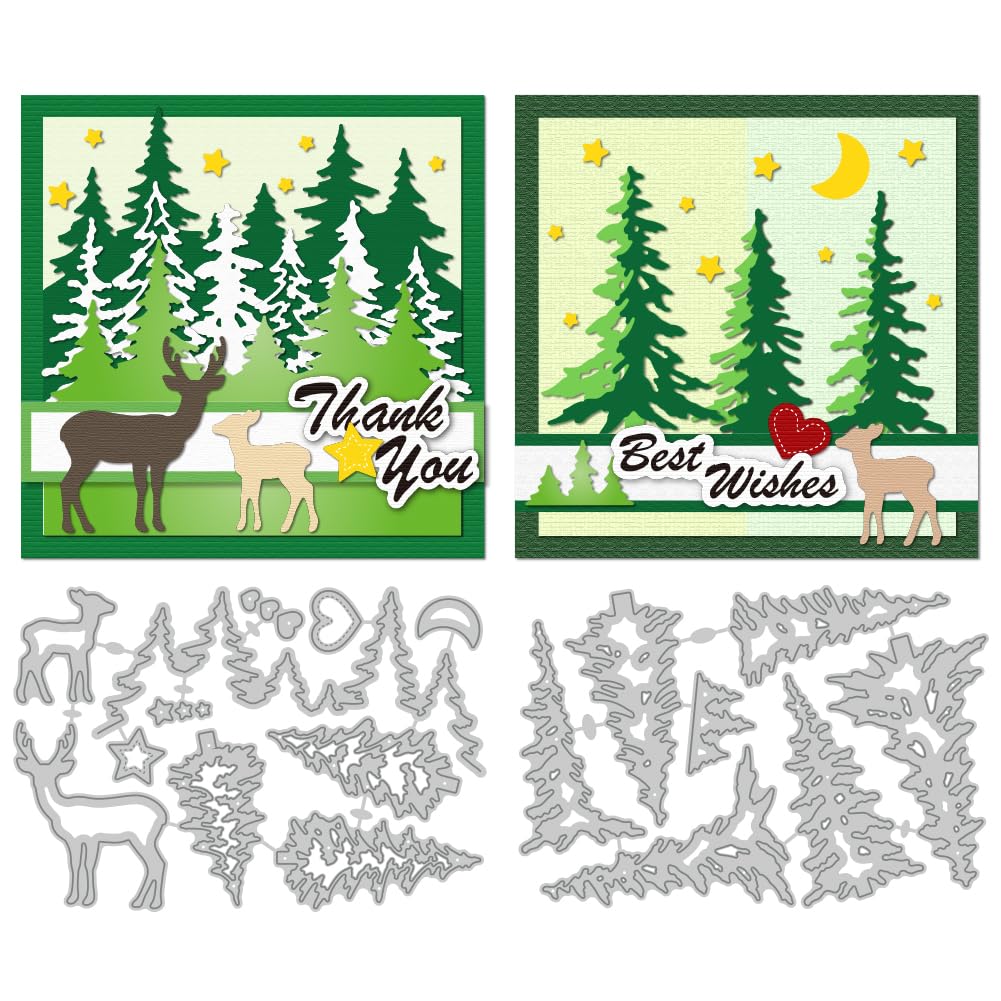 DELORIGIN Pine Tree Theme Die Cuts for Card Making, Forests Carbon Steel Cutting Dies Scrapbooking Deer Embossing Template Dies for DIY Birthday Gift Party Greeting Paper Card Photo Album