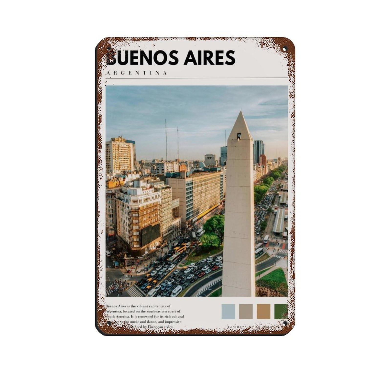 Buenos Aires Argentina Poster Tin Sign Vintage Metal Pub Club Cafe Bar Home Wall Art Decoration Poster Retro 8x12inch(20x30cm)