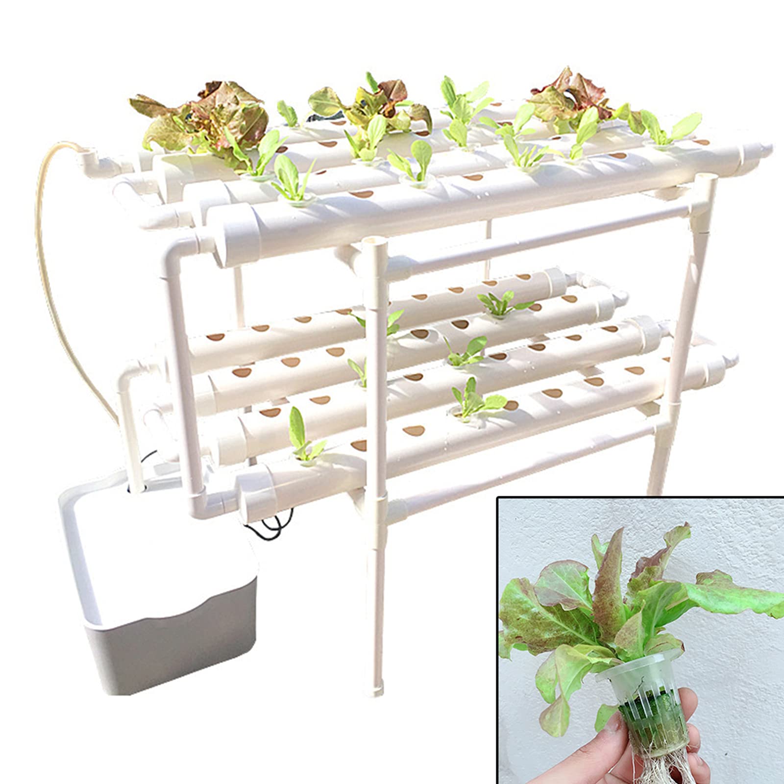 Kit de Cultivo hidropónico del Sitio, 2 Capas 72 Agujeros 8 Tubos de Cultivo de Plantas sin Tierra, y Flujo Profundos Jardines hidropónicos con Bomba para el hidropónico