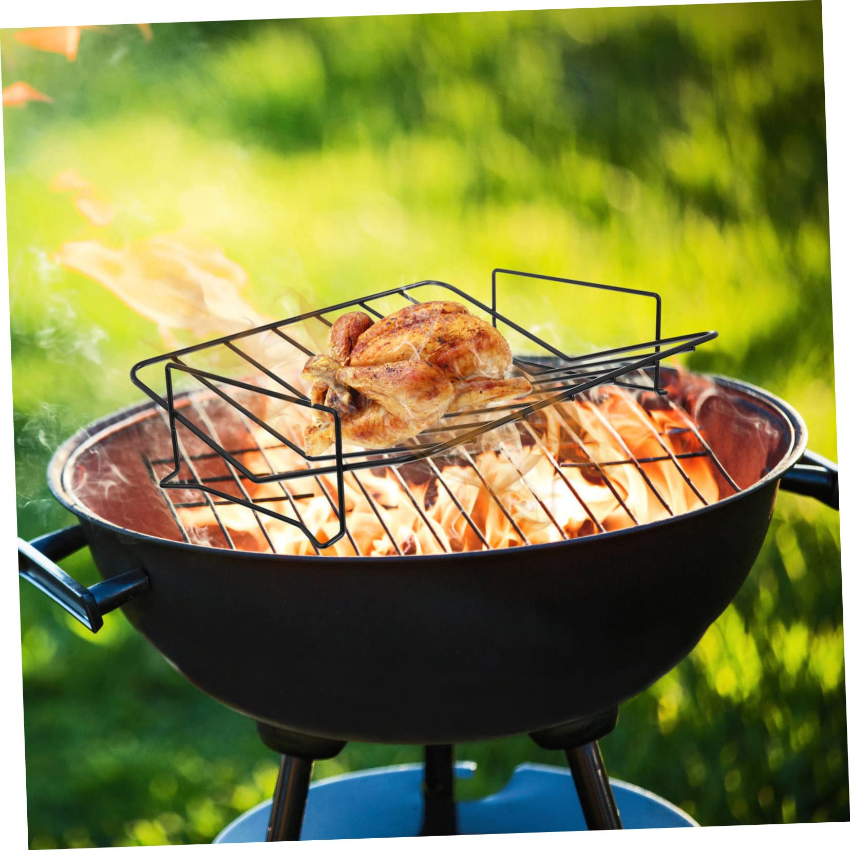 BESTonZON Supporto Grigliare Carne e Pollo Facilità Nero Leggero e Portatile per Barbecue in Acciaio al Carbonio per attività Barbecue All'aperto