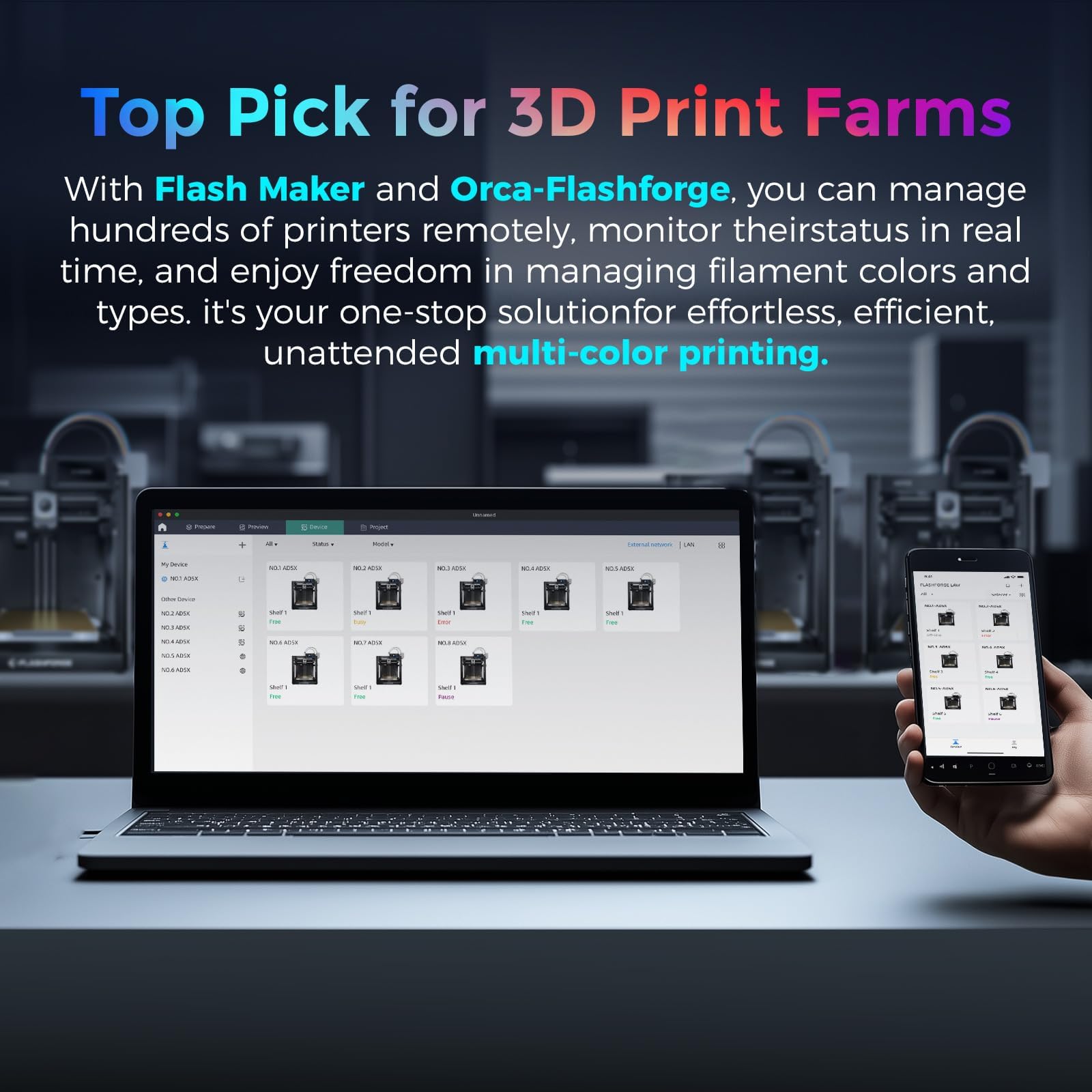 Flashforge AD5X Multicolor-3D-Drucker für Hochgeschwindigkeitsdruck in Vier Farben, maximale Geschwindigkeit 600 mm/s, automatische Nivellierung per Knopfdruck, Multi-Material-3D-Drucker mit IFS