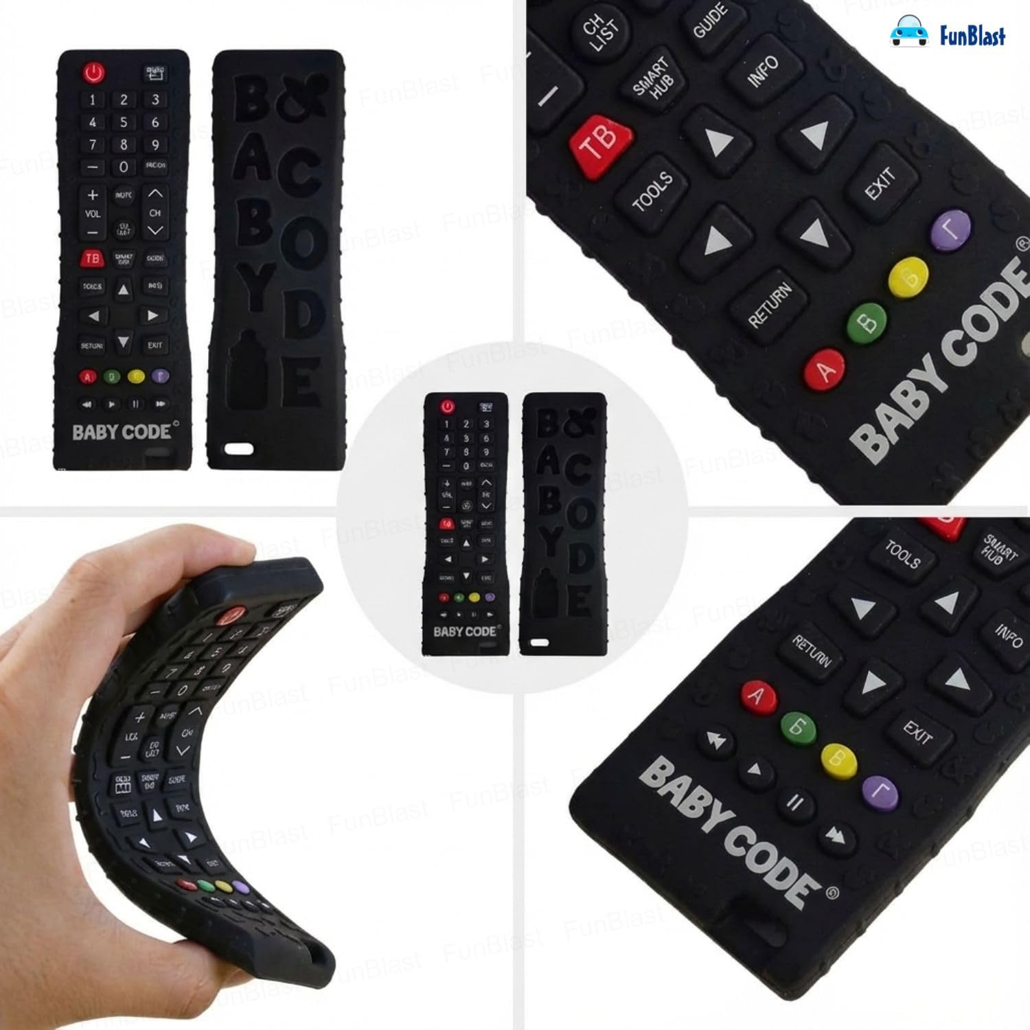 FunBlast Silicone Remote Teether for Baby, Remote Teether for 3+ Months and 6 to 12 Months Baby, Helps Biting Skills Development, Teething Toys for Babies and Toddlers (Black-) 3