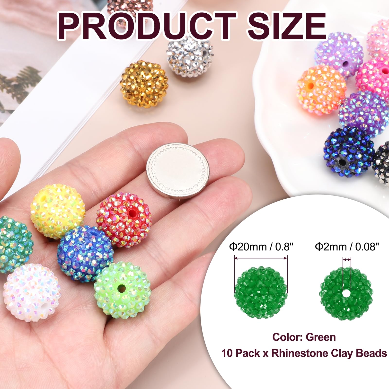 PATIKIL 20mm Resin Rhinestone Beads for Beadable Pen 10 Pack Ball Disco Sparkly Chunk Round Bubblegum Beads for Beadable Keychain Jewelry Making DIY Craft - Image 2