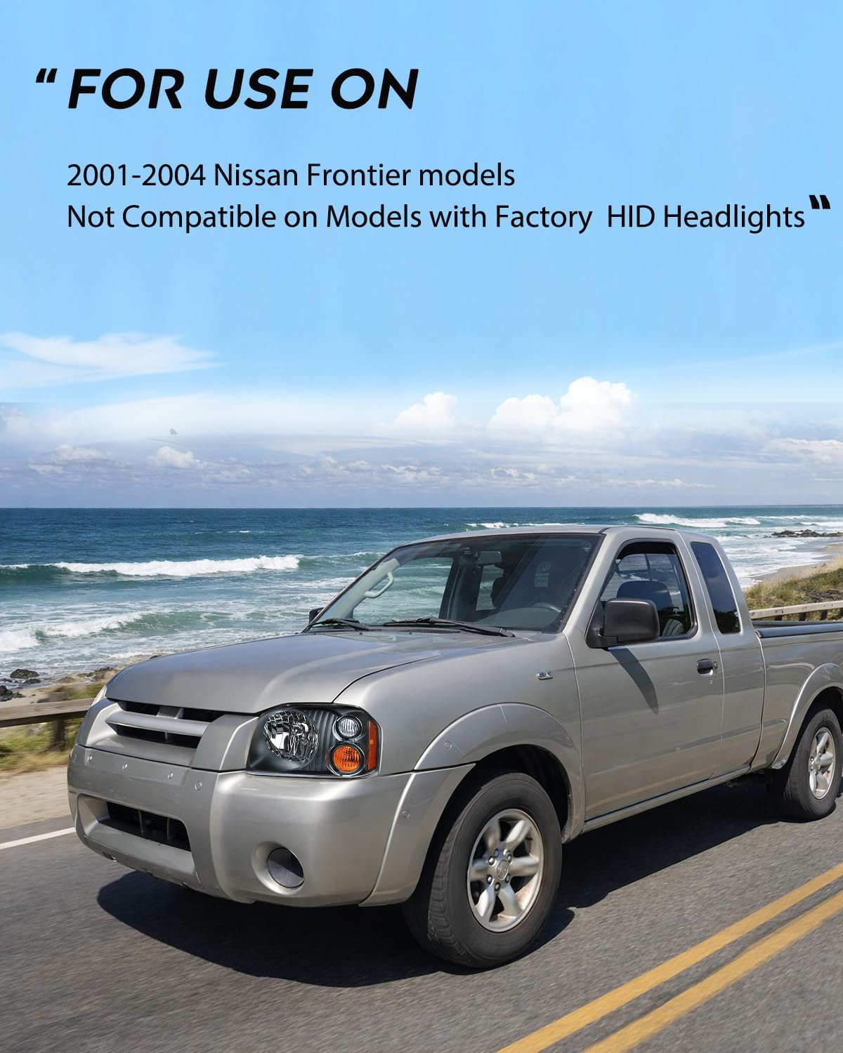 Nilight Headlight Assembly Compatible with 2001 2002 2003 2004 Nissan Frontier XE OE Style Replacement Halogen Headlights Black Housing Amber Reflector Headlamp Passenger and Driver