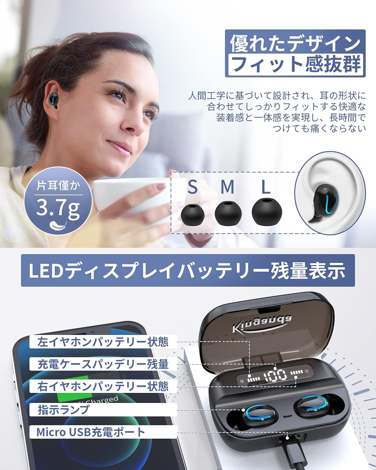 Amazon Co Jp ワイヤレスイヤホン Bluetooth 5 0 瞬時接続 完全 ワイヤレス イヤホンノイズキャンセリング 最新のtws技術 スポーツ ワイヤレスイヤホン ハンズフリー通話 Hi Fi Ipx7防水 3dステレオサウンド c オーディオ対応 カナル型 両耳 片耳 左右分離型 自動