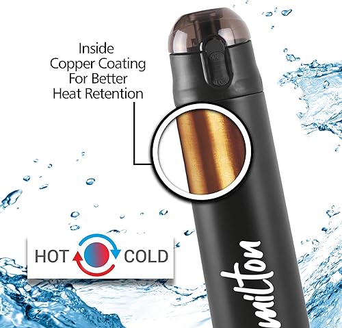 Miniatura 2 de Milton New Crown 600 Thermosteel - Botella de agua fría y caliente las 24 horas, 16.9 fl oz, color negro, fácil de transportar, botella de oficina,