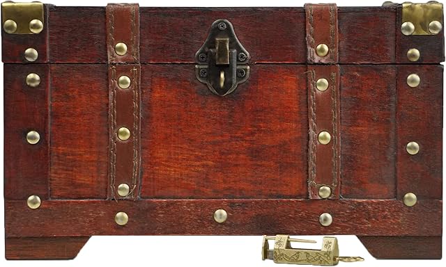 BRYNNBERG - Pirate Treasure Chest Storage Box - Miami 28x17x16cm - Durable Wooden Treasure Chest with Lock - Unique Handmade Decorative Wood Storage Box - Vintage Wood Chest Box - The Best Gift