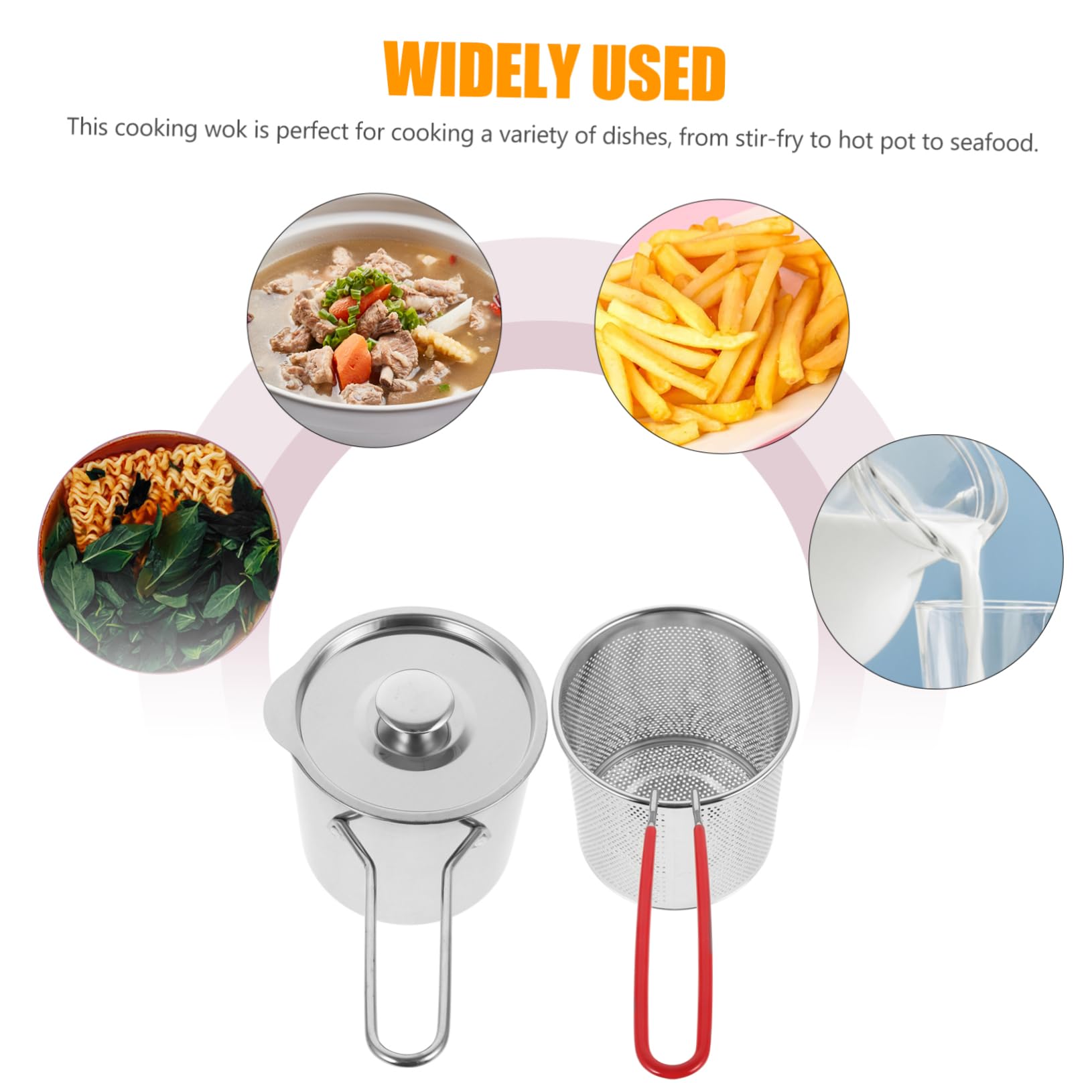 OUNONA 1 Set Stainless Steel Fryer Fryer Kitchen Cookware Kitchen Deep Frying Pot Stainless Steel Frying Pot Deepen Milk Pan Silver