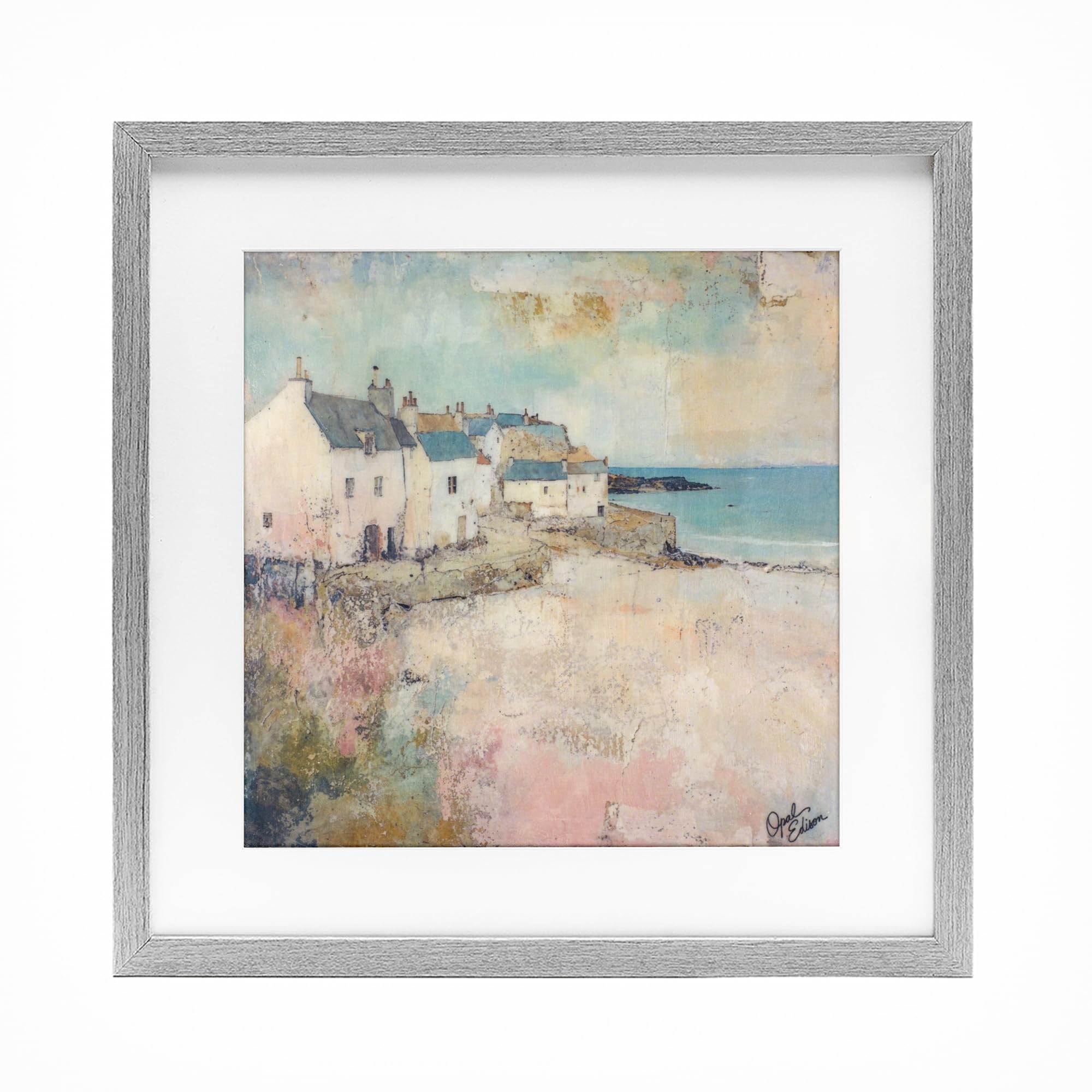 Stupell Industries 'Town Corner Architecture', Framed Print Under Glass, Gray, 16 x 16 Inches, Easy to Hang and Sturdy, Made in USA, by Opal Edison