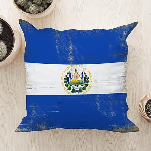 Miniatura 7 de Funda de almohada con bandera de El Salvador de 18 x 18 pulgadas, funda de cojín decorativa de terciopelo con cremallera para sala de estar y
