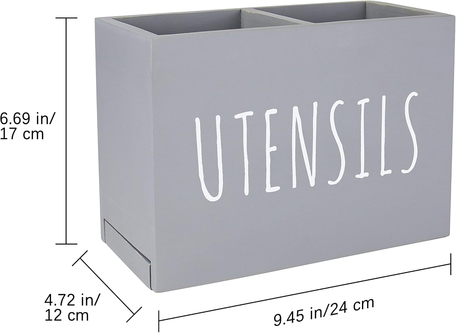 Karisky Kitchen Utensil Holder with Removable Bottom Large 2 Compartments Utensil Organizer Farmhouse Utensil Caddy for Countertop Decor, 9 x 7 x 5 Inch, Gray : Everything Else