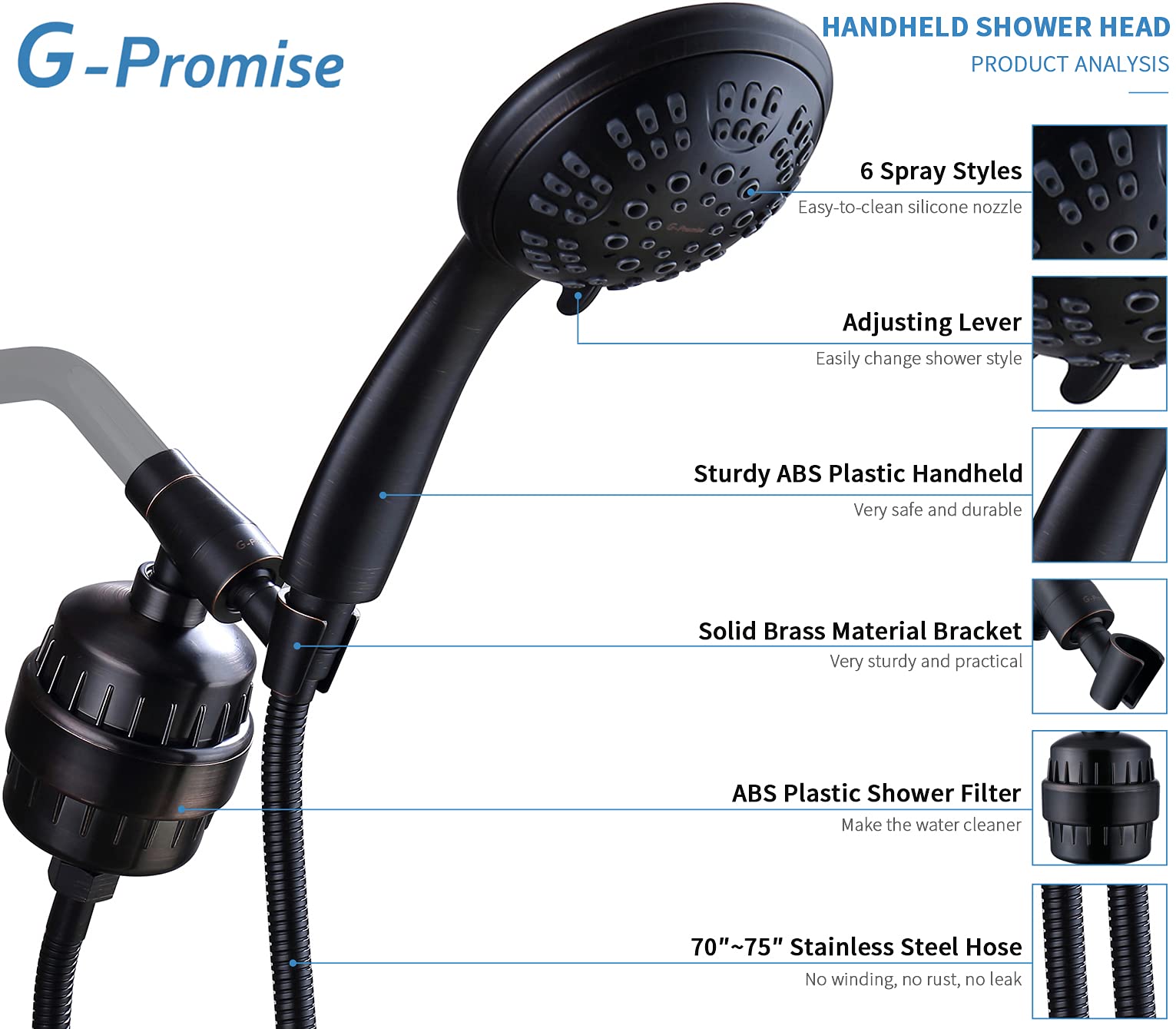 GPromise Luxury Filtered Handheld Shower Head , Shower Set 6 Spray