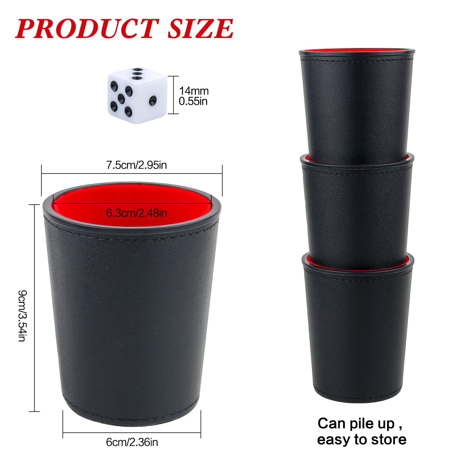 GERUI Lot De 2 Gobelets à Dés Silencieux Doublés De Feutre – Idéal Pour Yahtzee, Farkle, Liars Dice – Avec 10 Dés Inclus (Rouge)