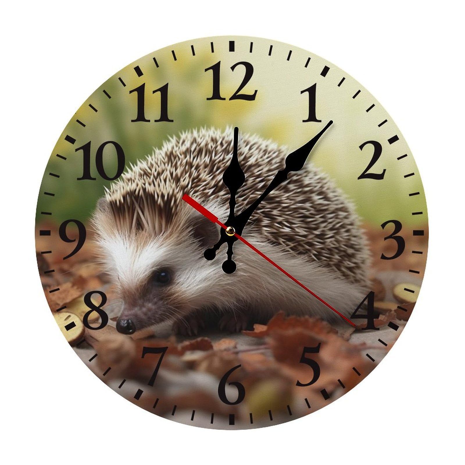 NTVOWPZO 10 Inch Wall Clock Hedgehog Battery Operated Wall Clocks Silent Non-Ticking Round Wall Clock for Living Room Kitchen Home Office Wall Decorative Clock