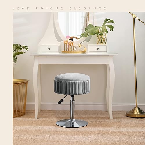 Miniatura 3 de LUE BONA 360Swivel Vanity Stool Chair for Makeup Room, Height Adjustable Stool for Vanity with Storage, Small Grey Velvet Vanity Stool for Bathroom,