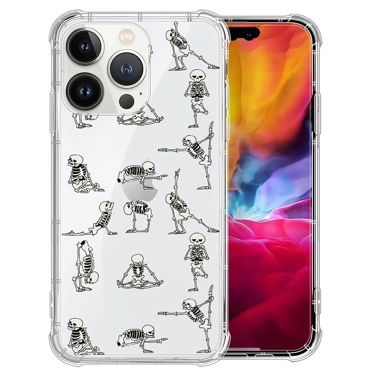 CARLOCA Compatible with iPhone 15 Pro Max Case for Girl,Clear with Funny Cute Yoga Skeleton Pattern Design Plastic Shockproof TPU Bumper Protective