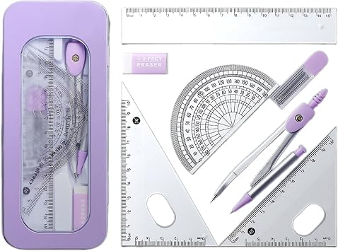 Professional Geometry Set Drawing Tools Math Protractor Math Geometry Storage Box with Student Drafting Compass and Ruler