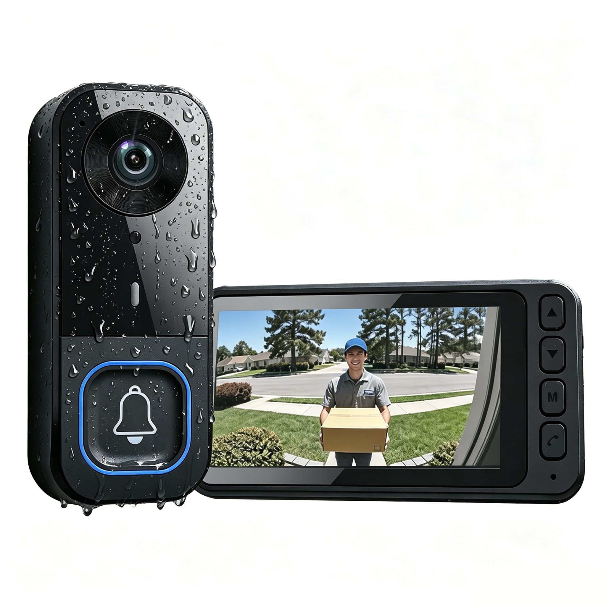 Timbre Inalámbrico con Cámara con Pantalla de 4,5 Pulgadas HD Videoportero Inalámbrico para Exterior, Audio Bidireccional, Visión Nocturna, Ángulo de Visión de 120°, Sin WiFi/App/Suscripción