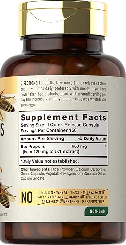 Miniatura 2 de Carlyle Bee Propolis Capsules 600mg  150 Count  Extract Supplement  Non-GMO, Gluten Free