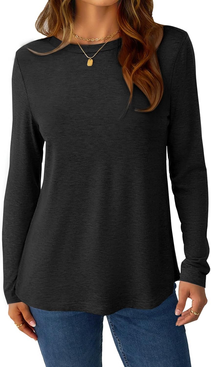 Women's Long Sleeve Shirts Casual Crewneck Tops Fall Fashion Soft Basic Tee for Work Business 2026 - Image 2