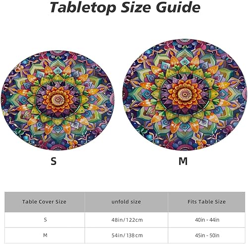 Vista 98 de Pardick Mantel redondo ajustable con diseño de flores de arte en acuarela con mantel elástico, mantel elástico redondo, impermeable, lavable, se