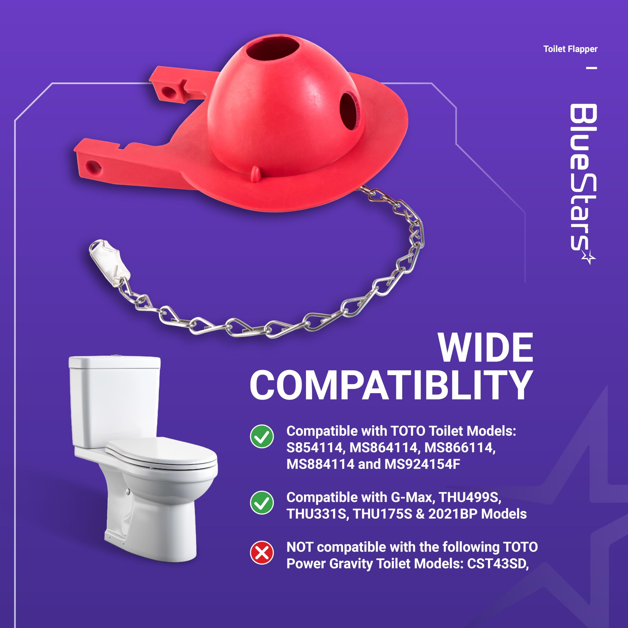 BlueStars [2026 UPGRADED] Large 3-Inch Toto Toilet Flapper