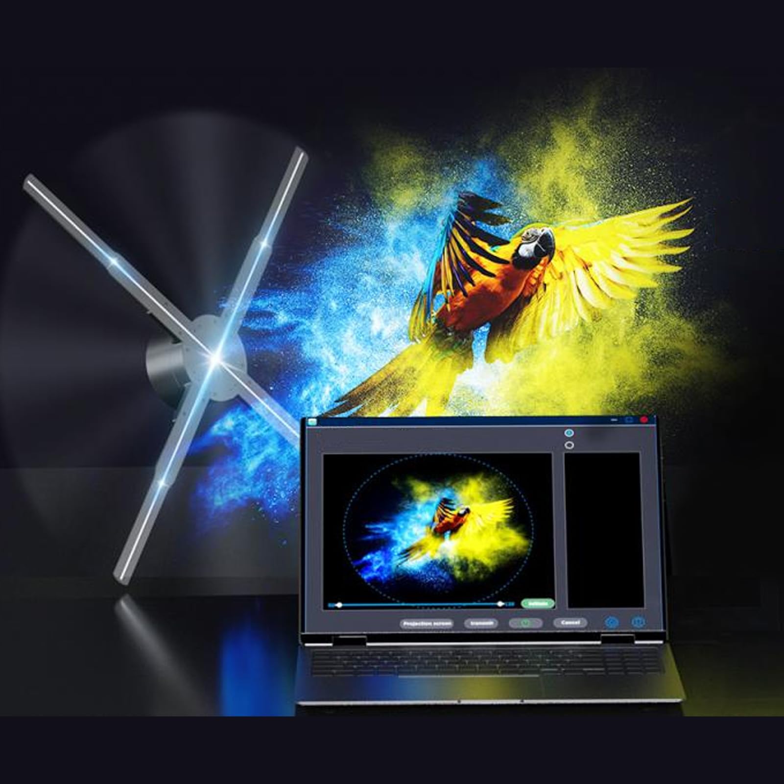Ventilateur D'hologramme 3D, Ventilateur de Projecteur Holographique Rotatif 678 LED APP WiFi Bluetooth Télécommande 22 Pouces Kit de Ventilateur D'hologramme 3D (Prise UE 220V)