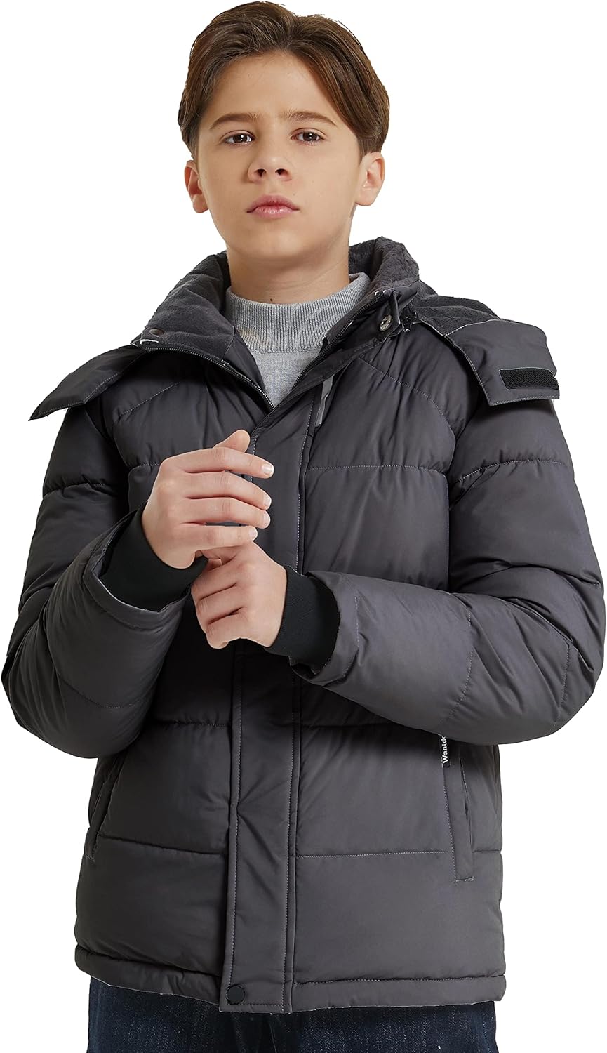 wantdo Boy's Fleece Winter Coat Waterproof Puffer Jacket Warm Winter Jackets with Hood - Image 4