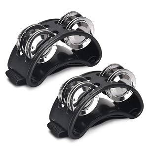 Facmogu 2PCS Foot Tambourine Percussion Musical Instrument Percussion Pedal with Steel Jingle Bells for Drum Guitar Playing Foot