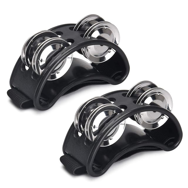 Facmogu 2PCS Foot Tambourine Percussion Musical Instrument Percussion Pedal with Steel Jingle Bells for Drum Guitar Playing Foot