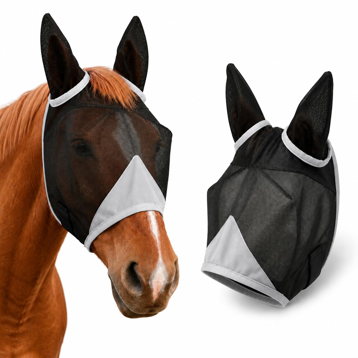 Hilltown Adjustable Fly Mask for Horse with Ears- Warmblood, Gray
