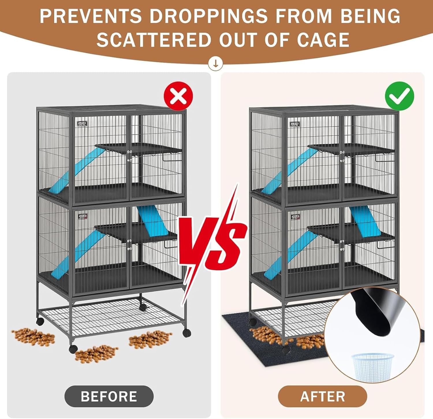 Felt Ferret Playpen Mat, Thickening Pet Playpen Mat, Absorbent Felt Pad for Ferret Cages, Bird Cage Reptile Aquariums, Dog Kennels (Black,42 x 56 inch)