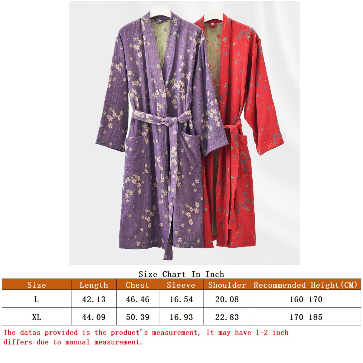 PRINCESS BRIDE Japanisches Yukata-Nachthemd aus Baumwollgaze, Jacquard, weich, atmungsaktiv, Pyjama-Set für Damen