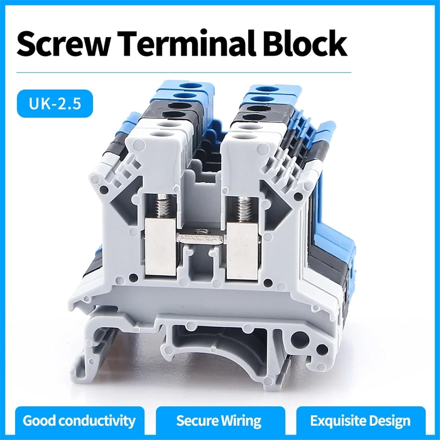 100pcs UK-2.5B 24-12AWG Din Rail Wire Conductor Terminal Block Universal Connector Screw Connection Terminal Strip Block UK2.5(Black)