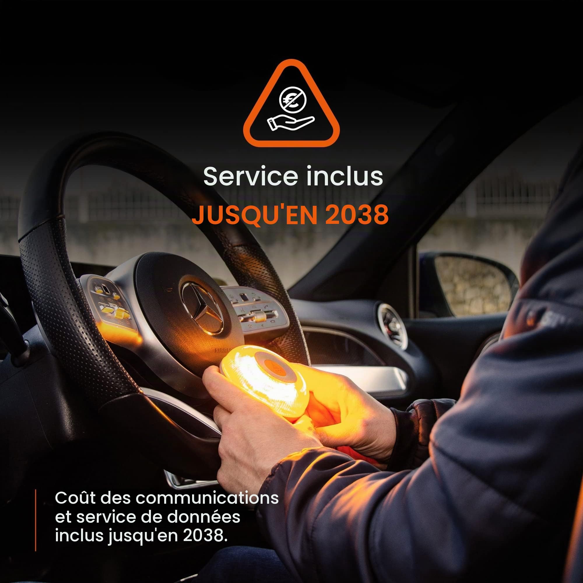 FlashLED SOS Lumière d'urgence V 16 connectée homologuée DGT 3.0 Obligatoire, SIM, Service de données Inclus jusqu'à 2038, Base aimantée, résistance IP54 + Help Flash Smart connectivité Incidence App