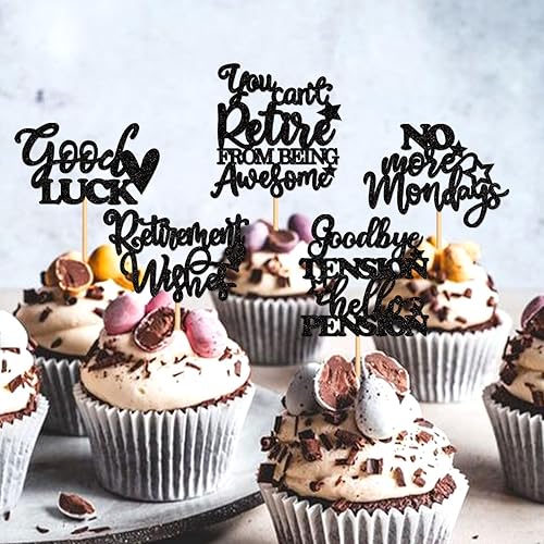 Miniatura 2 de 25 adornos para cupcakes de jubilación, no más lunes, buena suerte, deseos de jubilación, adiós, tensión, hola, pensión, cupcake pics, tema de