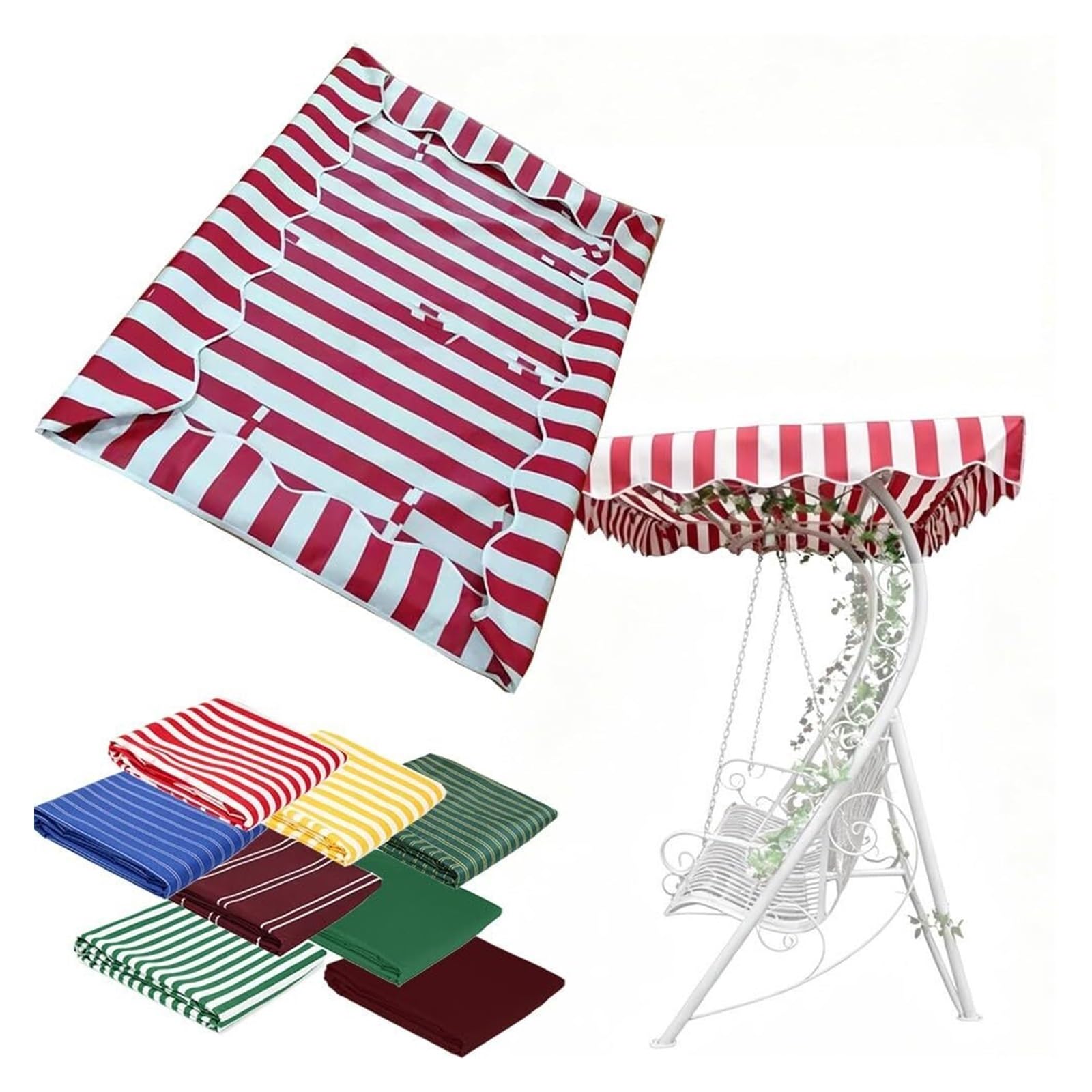Swing Roof Cover Universal Replacement Canopy for 2-3 Seater - Weatherproof Sun Canopy 142 x 120 cm / 210 x 145 cm for Garden Swing (Red/White, 164 x 114 cm/65 x 45 inches)