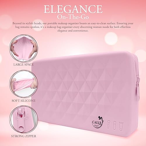 Miniatura 4 de Bolsa de maquillaje de silicona de 10 x 5 pulgadas - Cierre de botón seguro, espacioso organizador de cosméticos con fijación de correa - Perfecto
