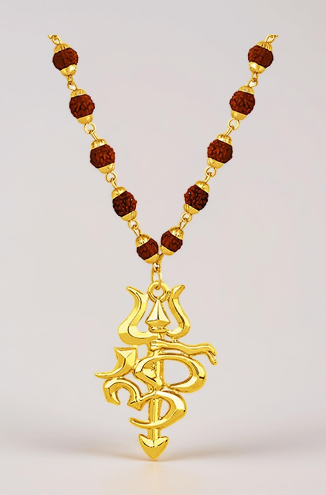 Gold Plated Religious OM and Trishul Pendant with Rudraksha Mala for Men (PS1101780G)