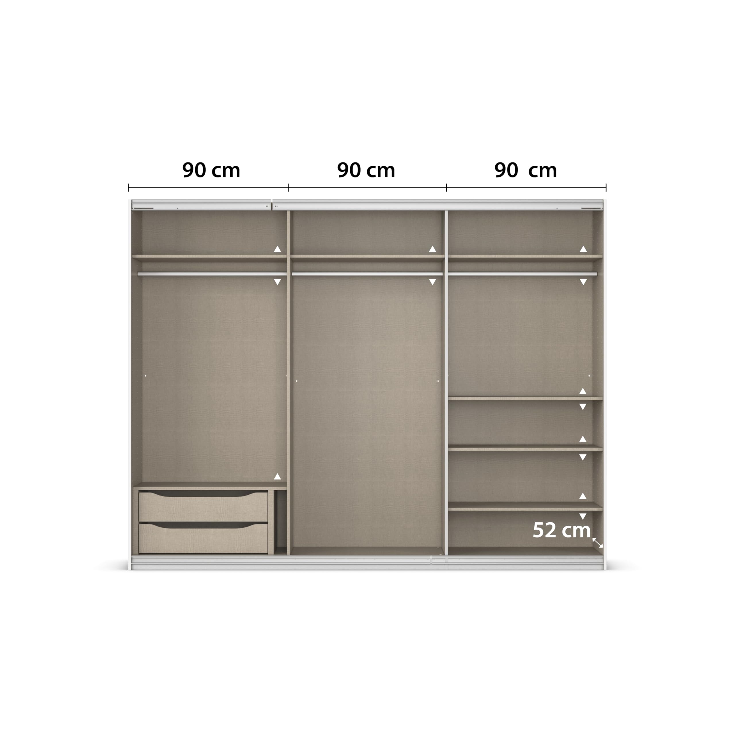 Rauch Möbel KULMBACH, Schwebetürenschrank, Farbe Weiß, Breite 271 cm | Kleiderschrank mit Schwebetüren, Schiebetüren, 3-türig, mit Spiegel, Zubehör Premium, Schlafzimmer, Jugendzimmer, Garderobe