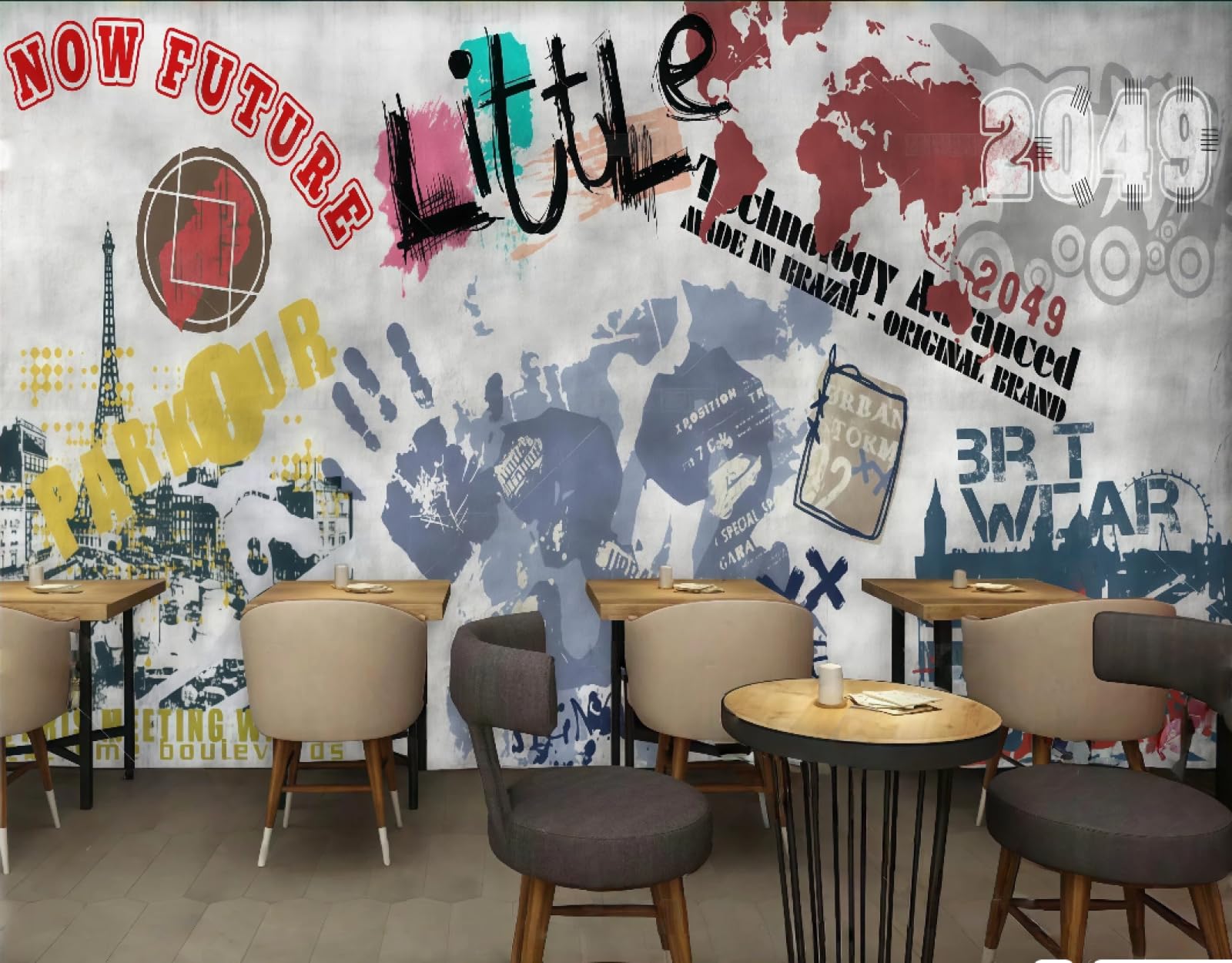 XDOUBAO Wallpaper Fashion Hand-Painted Street Graffiti Music Bar Shopping Mall Afternoon Tea Western Restaurant Background Wall Wallpaper Coffee Shop Mural,3D,150x105cm