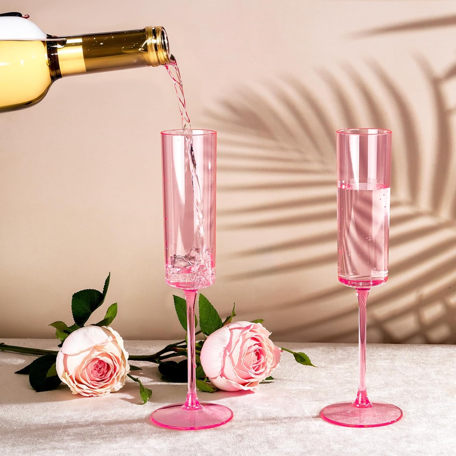 Ciaell 24 Pack Pink Plastic Champagne Flutes - Pink 6 Oz Disposable Champagne Glasses - Square Plastic Toasting Glasses for Party Birthday Anniversary Wedding & Valentine's Day - Image 4