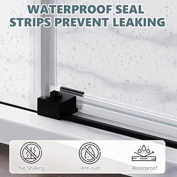 ROCSUMOO 60W x 76H Glass Shower Door, Frameless Sliding Door, Black