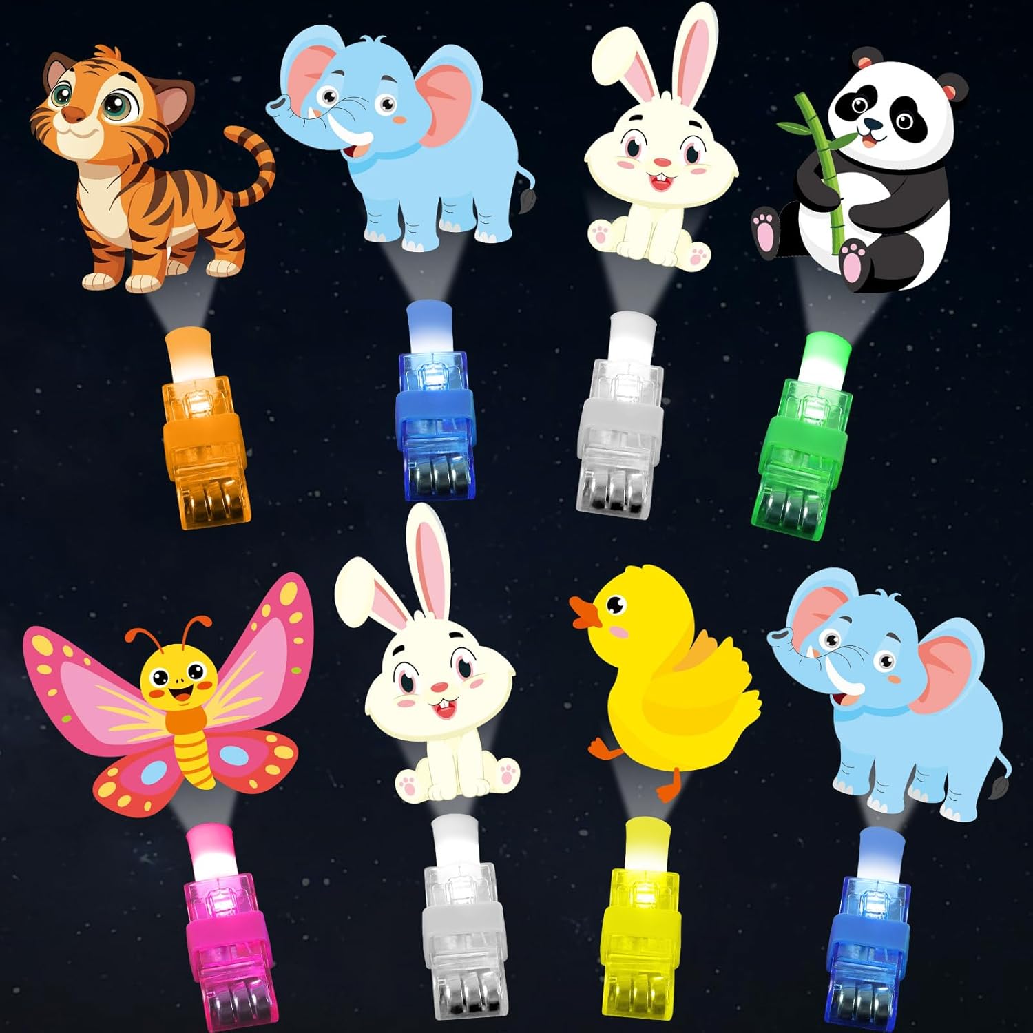 Oitnlaughter 36Pcs Animal LED Finger Lights - Glow in Dark Party Favors, Birthday Goodie Bags, Classroom Rewards
