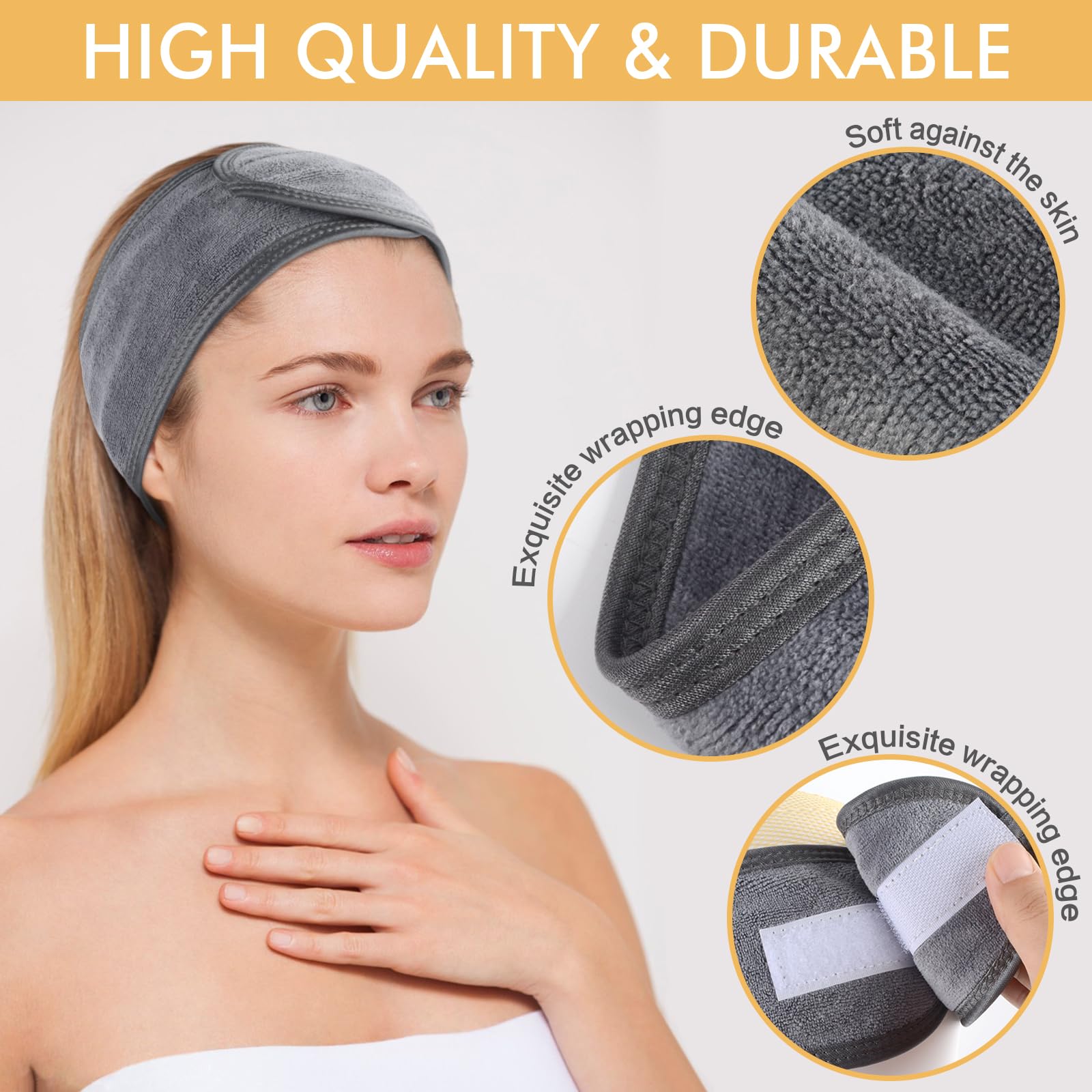 SINLAND Headband for Women Ultra Soft Adjustable Makeup Hair Band with Magic Tape, Stretch Head Wrap for Bath Shower, Facial Mask, Yoga - Image 2