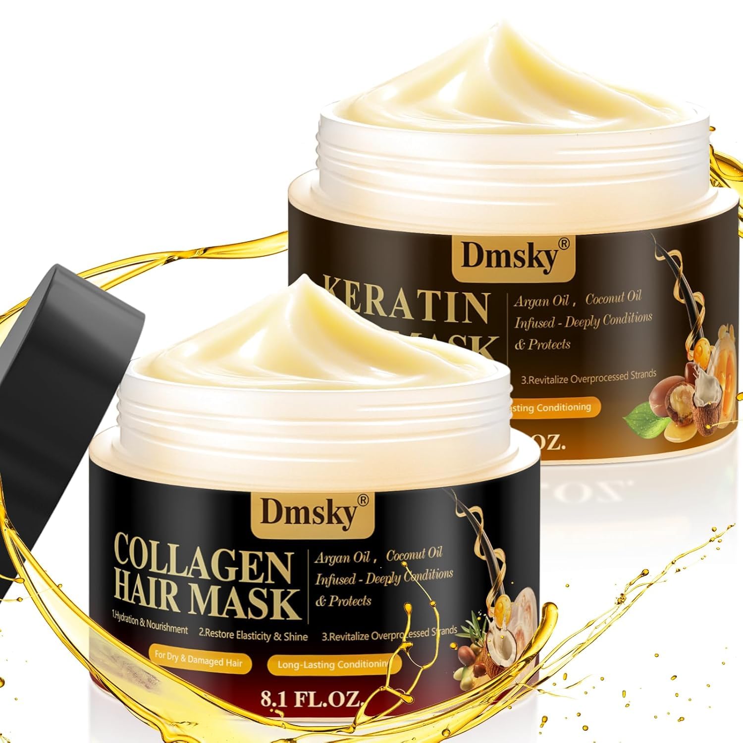 Paquete de 2 mascarillas capilares para cabello dañado, mascarilla capilar de colágeno y tratamiento capilar con queratina, hidratante, reparadora, nutre las máscaras capilares de acondicionamiento